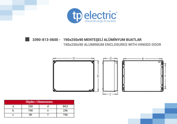 Aluminium-Schaltschrank mit Scharnieren 190x250x90mm